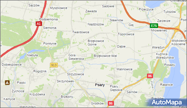 mapa Brzękowice-Wał, Brzękowice-Wał na mapie Targeo