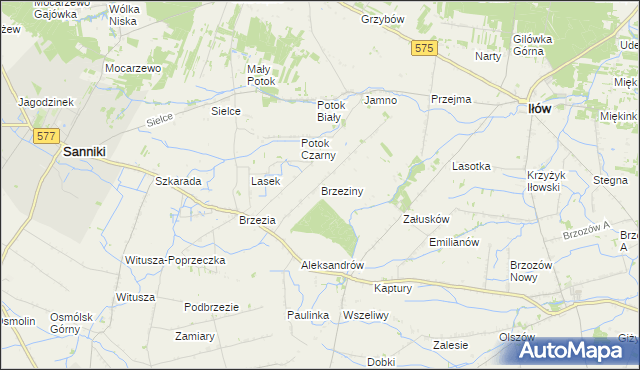 mapa Brzeziny gmina Sanniki, Brzeziny gmina Sanniki na mapie Targeo