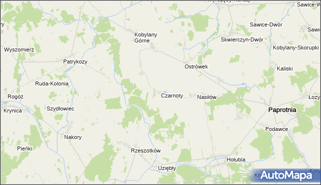 mapa Czarnoty gmina Paprotnia, Czarnoty gmina Paprotnia na mapie Targeo