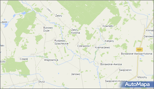 mapa Czerwonki gmina Radziłów, Czerwonki gmina Radziłów na mapie Targeo