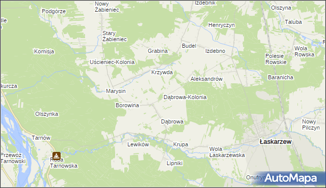 mapa Dąbrowa-Kolonia gmina Łaskarzew, Dąbrowa-Kolonia gmina Łaskarzew na mapie Targeo