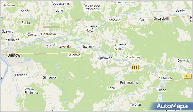 mapa Dąbrowica gmina Ulanów, Dąbrowica gmina Ulanów na mapie Targeo