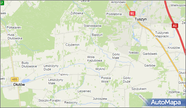 mapa Dylew gmina Tuszyn, Dylew gmina Tuszyn na mapie Targeo