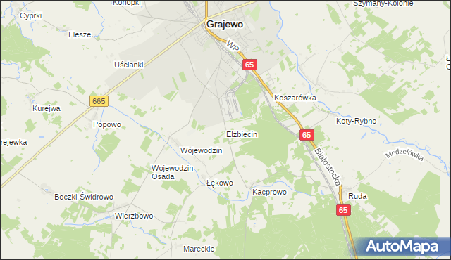 mapa Elżbiecin gmina Grajewo, Elżbiecin gmina Grajewo na mapie Targeo