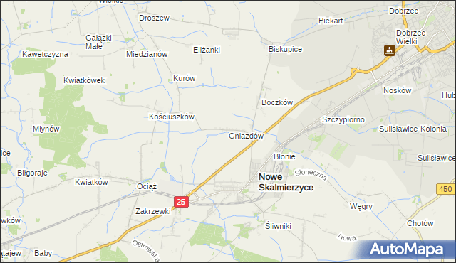 mapa Gniazdów gmina Nowe Skalmierzyce, Gniazdów gmina Nowe Skalmierzyce na mapie Targeo