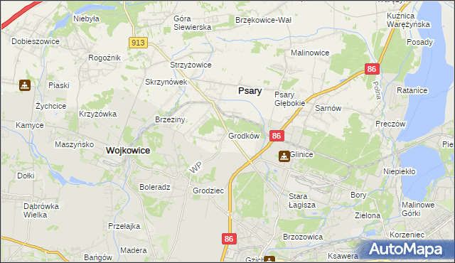 mapa Grodków gmina Psary, Grodków gmina Psary na mapie Targeo