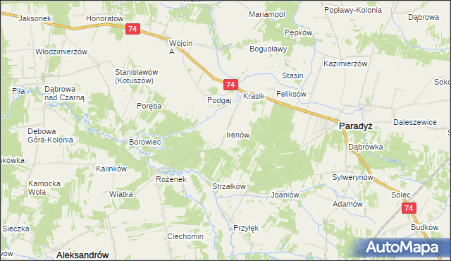 mapa Irenów gmina Paradyż, Irenów gmina Paradyż na mapie Targeo