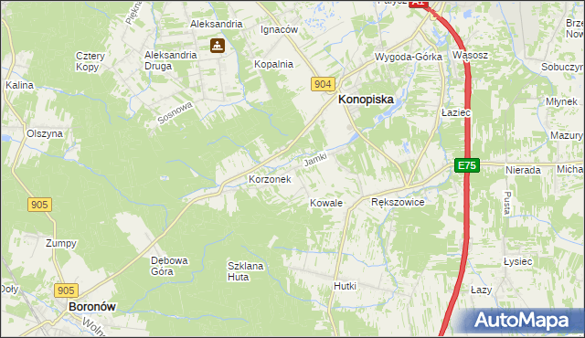 mapa Jamki gmina Konopiska, Jamki gmina Konopiska na mapie Targeo