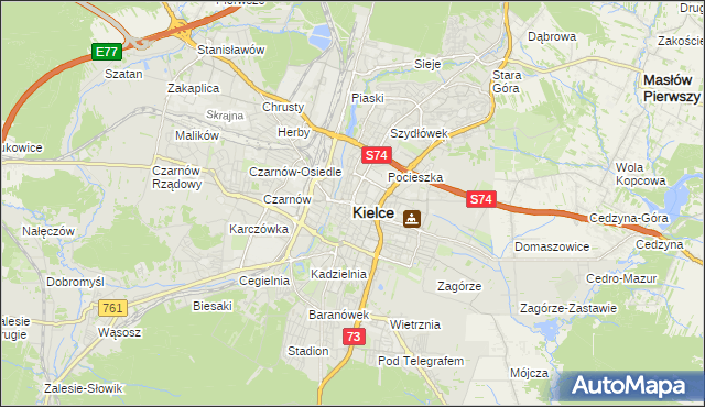 mapa Kielc, Kielce na mapie Targeo