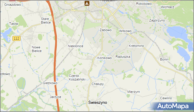 mapa Konikowo gmina Świeszyno, Konikowo gmina Świeszyno na mapie Targeo