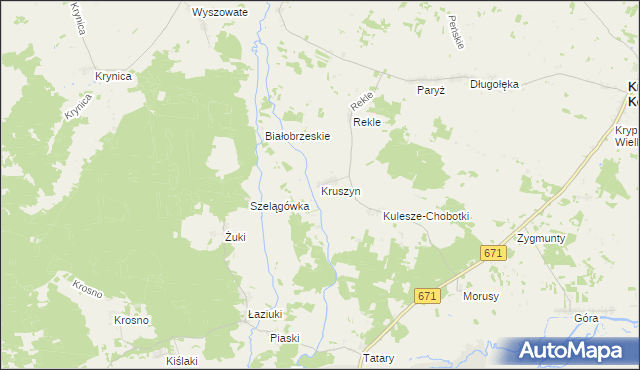 mapa Kruszyn gmina Krypno, Kruszyn gmina Krypno na mapie Targeo