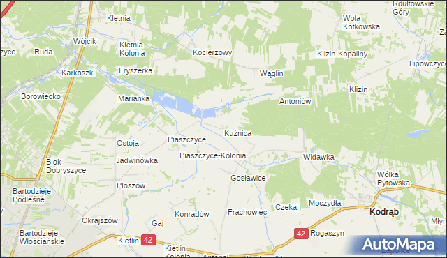 mapa Kuźnica gmina Kodrąb, Kuźnica gmina Kodrąb na mapie Targeo