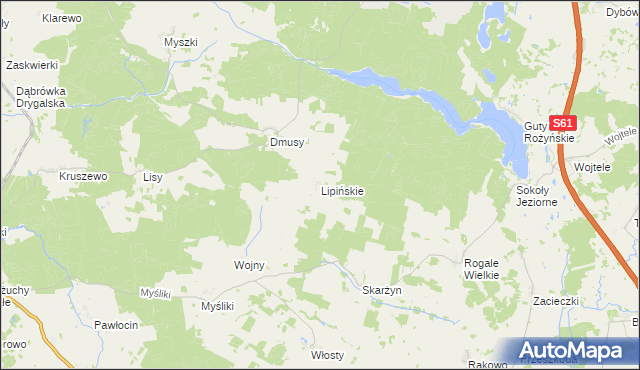mapa Lipińskie gmina Biała Piska, Lipińskie gmina Biała Piska na mapie Targeo