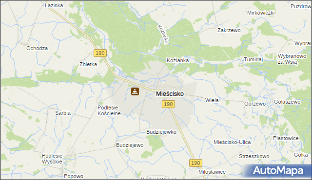 mapa Mieścisko powiat wągrowiecki, Mieścisko powiat wągrowiecki na mapie Targeo