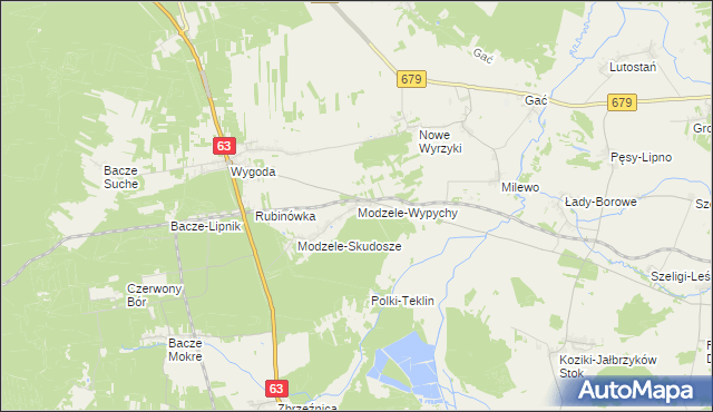 mapa Modzele-Wypychy, Modzele-Wypychy na mapie Targeo