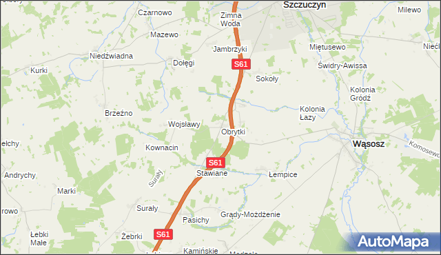 mapa Obrytki gmina Szczuczyn, Obrytki gmina Szczuczyn na mapie Targeo