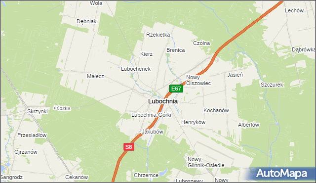 mapa Olszowiec gmina Lubochnia, Olszowiec gmina Lubochnia na mapie Targeo