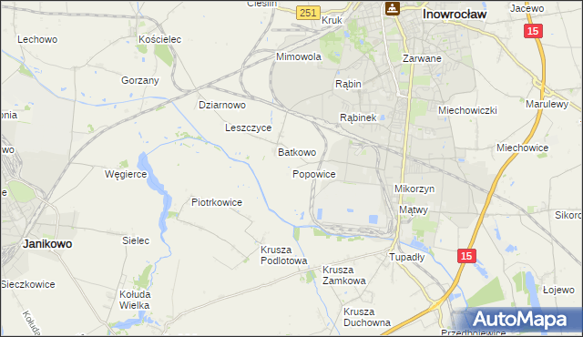 mapa Popowice gmina Inowrocław, Popowice gmina Inowrocław na mapie Targeo