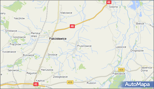 mapa Prusinowice gmina Pakosławice, Prusinowice gmina Pakosławice na mapie Targeo