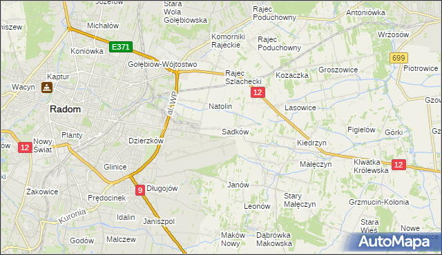 mapa Sadków gmina Jedlnia-Letnisko, Sadków gmina Jedlnia-Letnisko na mapie Targeo