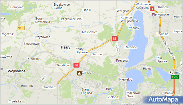 mapa Sarnów gmina Psary, Sarnów gmina Psary na mapie Targeo