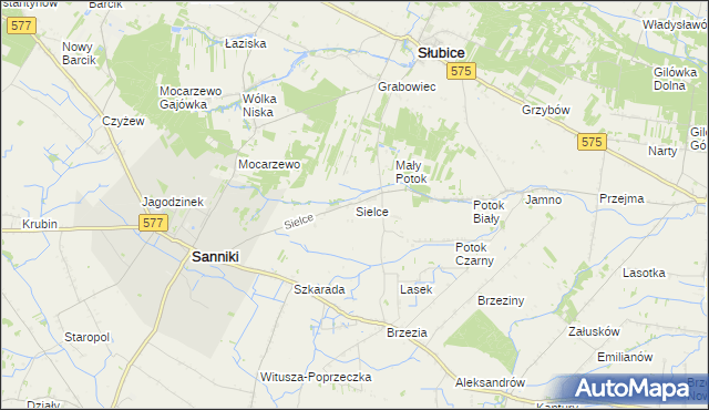 mapa Sielce gmina Sanniki, Sielce gmina Sanniki na mapie Targeo