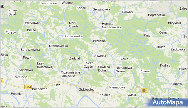 mapa Śliwnica gmina Dubiecko, Śliwnica gmina Dubiecko na mapie Targeo