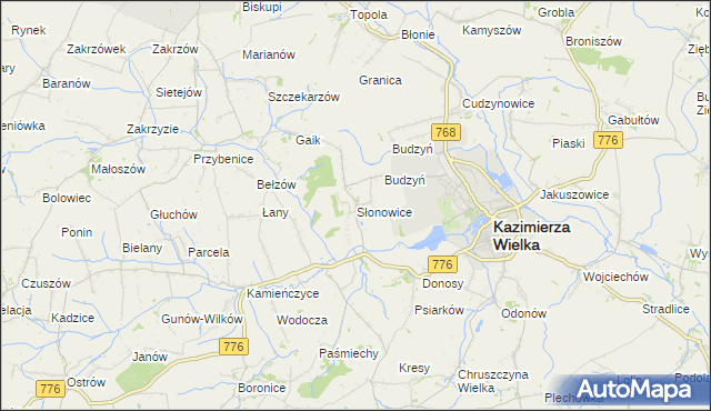 mapa Słonowice gmina Kazimierza Wielka, Słonowice gmina Kazimierza Wielka na mapie Targeo