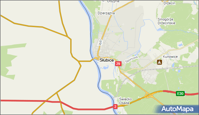 mapa Słubice, Słubice na mapie Targeo