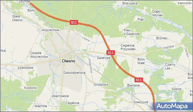 mapa Świercze gmina Olesno, Świercze gmina Olesno na mapie Targeo