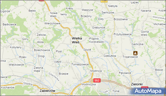 mapa Szyce gmina Wielka Wieś, Szyce gmina Wielka Wieś na mapie Targeo