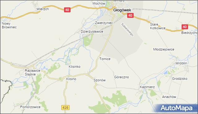 mapa Tomice gmina Głogówek, Tomice gmina Głogówek na mapie Targeo