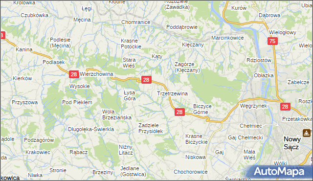 mapa Trzetrzewina, Trzetrzewina na mapie Targeo