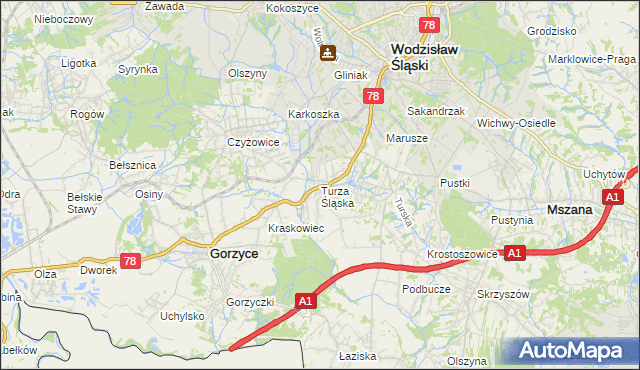 mapa Turza Śląska, Turza Śląska na mapie Targeo