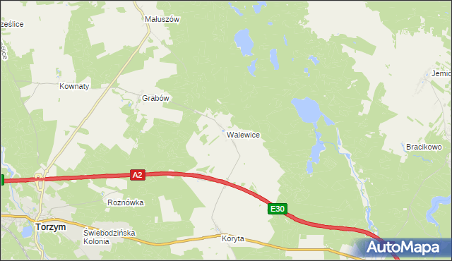 mapa Walewice gmina Torzym, Walewice gmina Torzym na mapie Targeo