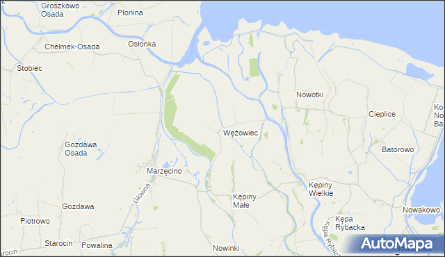 mapa Wężowiec gmina Nowy Dwór Gdański, Wężowiec gmina Nowy Dwór Gdański na mapie Targeo