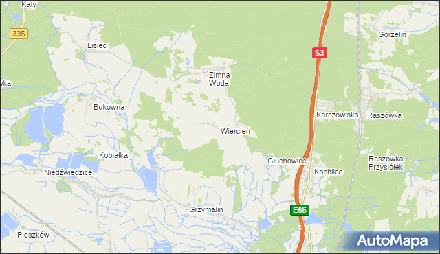 mapa Wiercień gmina Lubin, Wiercień gmina Lubin na mapie Targeo