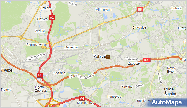 mapa Zabrza, Zabrze na mapie Targeo