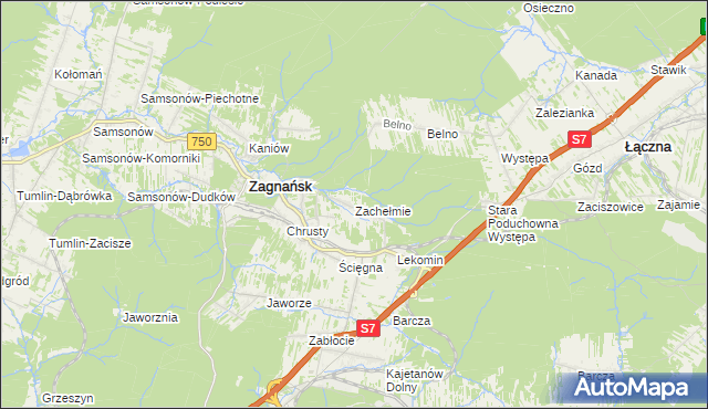 mapa Zachełmie gmina Zagnańsk, Zachełmie gmina Zagnańsk na mapie Targeo