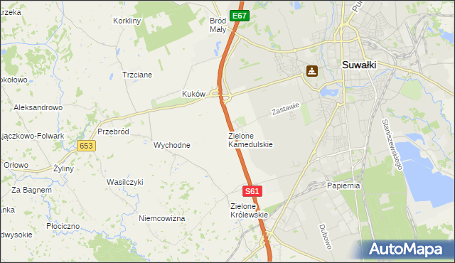 mapa Zielone Kamedulskie, Zielone Kamedulskie na mapie Targeo