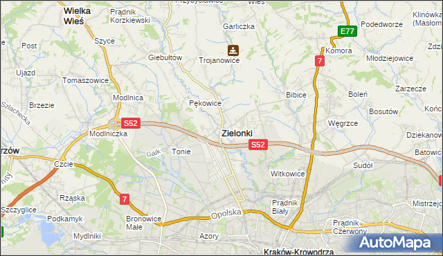 mapa Zielonki powiat krakowski, Zielonki powiat krakowski na mapie Targeo