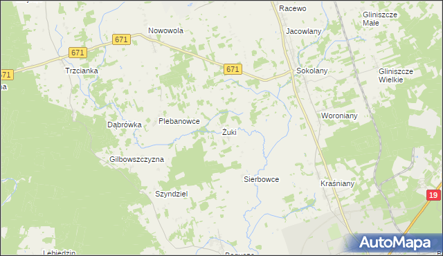 mapa Żuki gmina Sokółka, Żuki gmina Sokółka na mapie Targeo