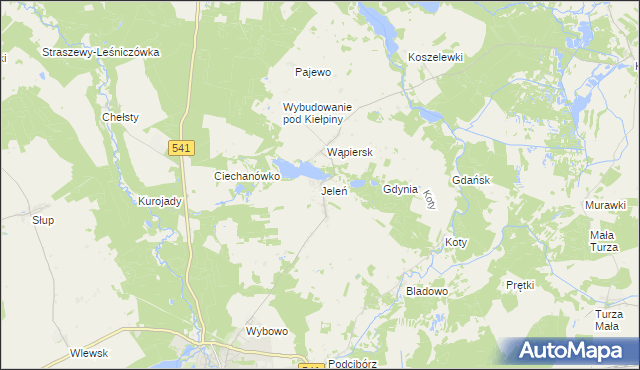 mapa Jeleń gmina Lidzbark, Jeleń gmina Lidzbark na mapie Targeo