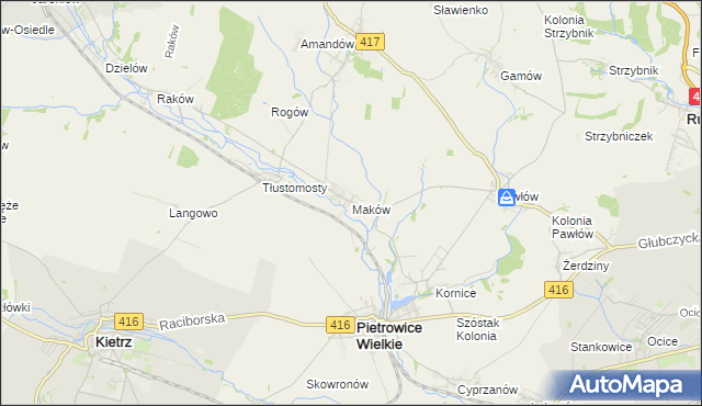 mapa Maków gmina Pietrowice Wielkie, Maków gmina Pietrowice Wielkie na mapie Targeo