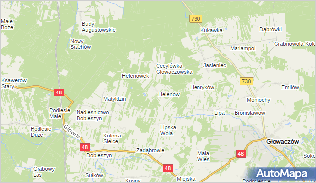 mapa Helenów gmina Głowaczów, Helenów gmina Głowaczów na mapie Targeo