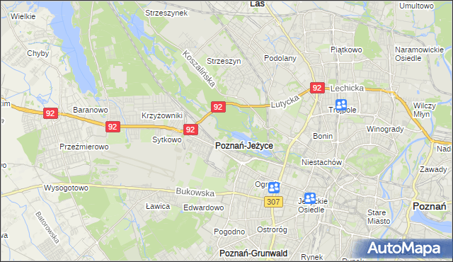 mapa Jeżyce gmina Poznań, Jeżyce gmina Poznań na mapie Targeo