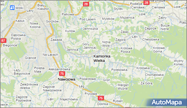 mapa Kamionka Wielka, Kamionka Wielka na mapie Targeo