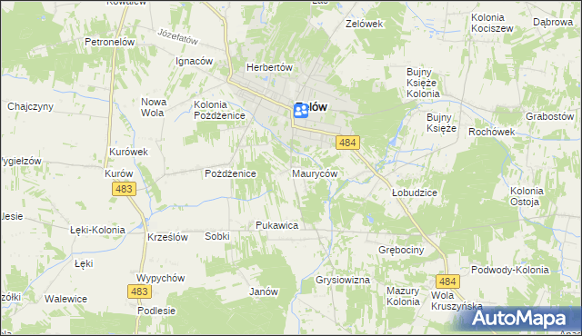 mapa Mauryców gmina Zelów, Mauryców gmina Zelów na mapie Targeo