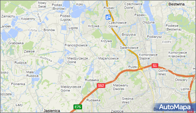 mapa Mazańcowice, Mazańcowice na mapie Targeo