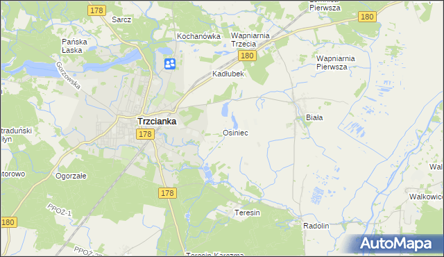 mapa Osiniec gmina Trzcianka, Osiniec gmina Trzcianka na mapie Targeo